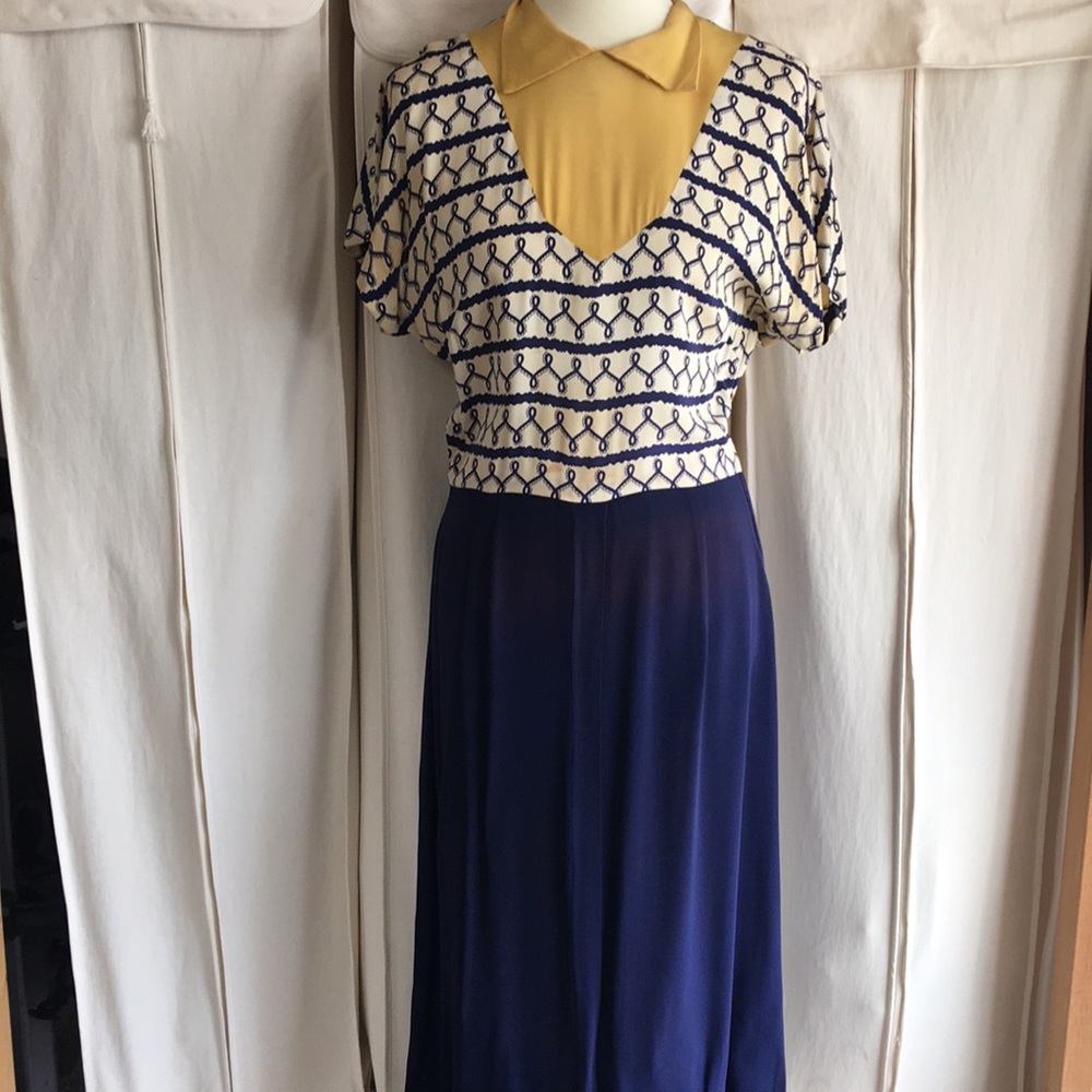 Vintage navy and gold dress
